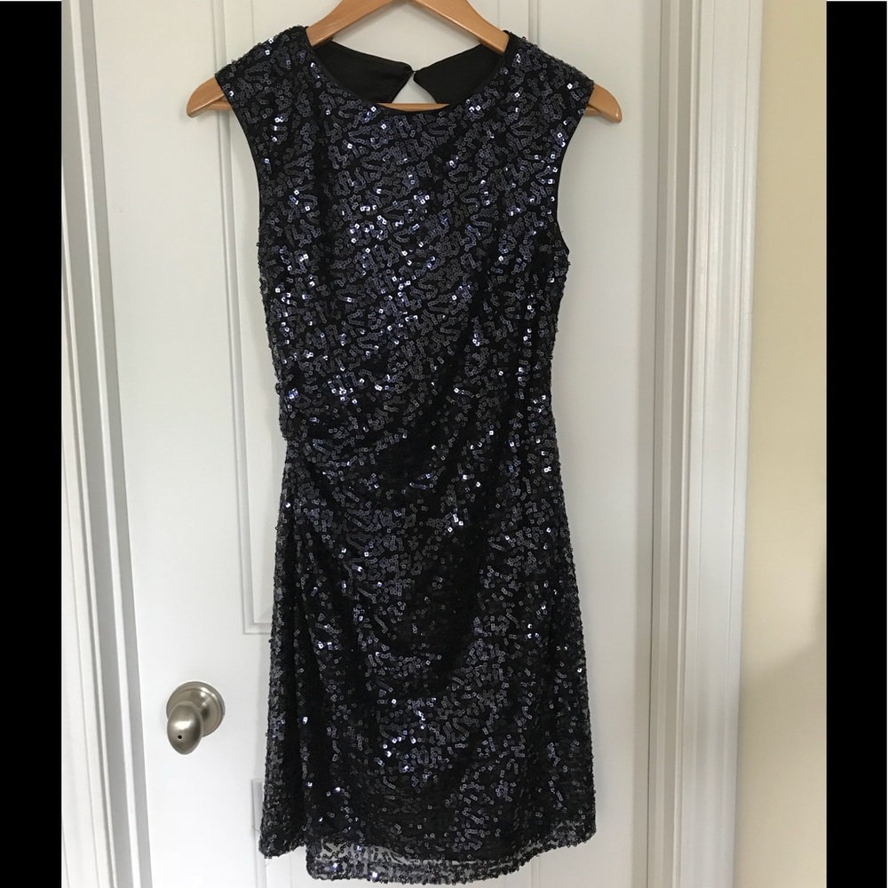 Xscape midnight blue sequin dress